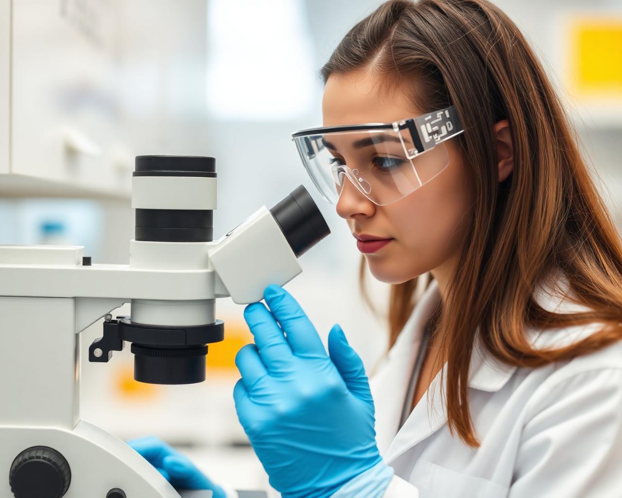 Laboratory technician testing a CellTox batch under a microscope